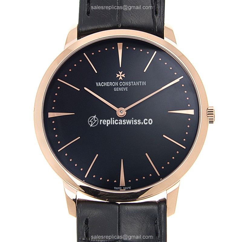 Vacheron Patrimony Replica - Auto - Rose Gold - Black Dial