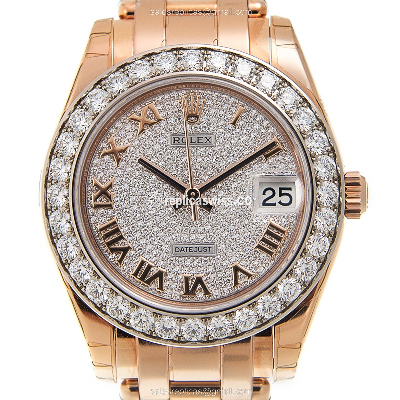 Rolex Lady Datejust Replica - Automatic - 18kt Rose Gold Case - Diamonds - Silver Dial