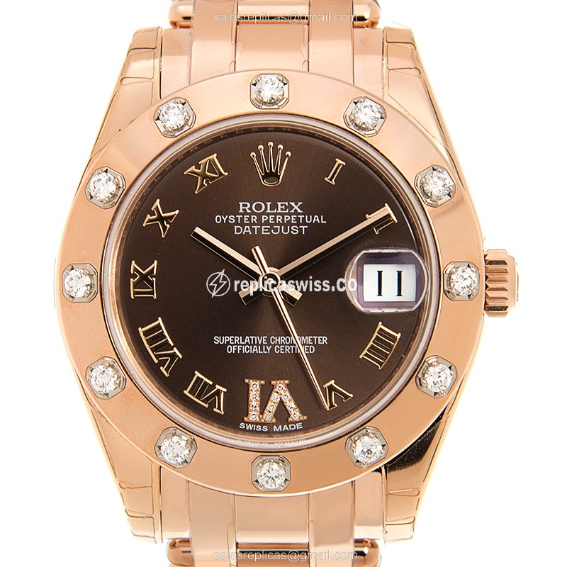Rolex Datejust Lady Replica - Automatic - Brown Dial on 18kt Steel & Gold Clasp