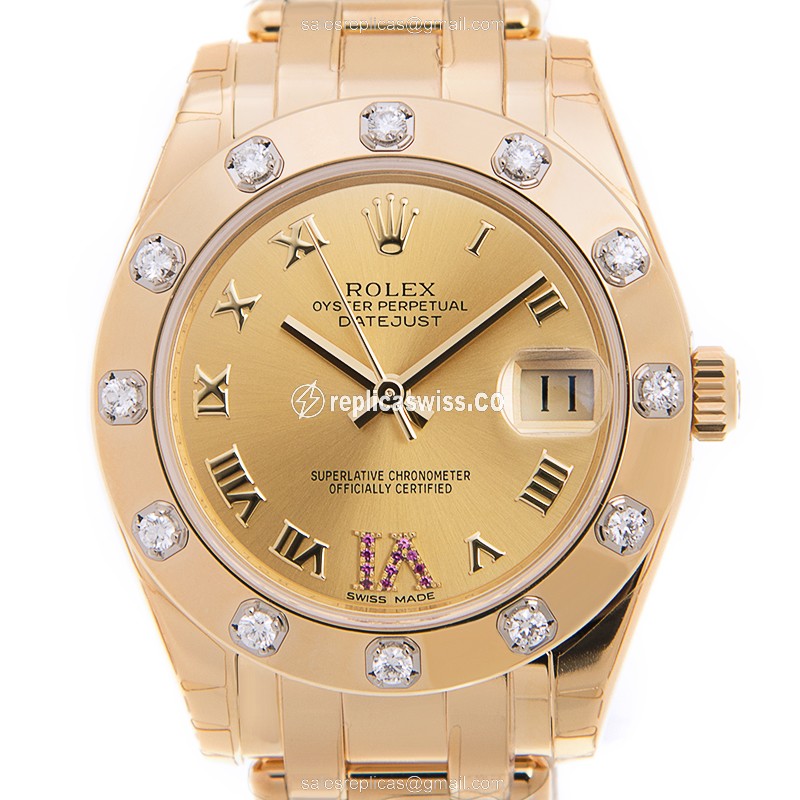 Rolex Lady Datejust Replica - Automatic - 18kt Gold Case - Diamond Dial