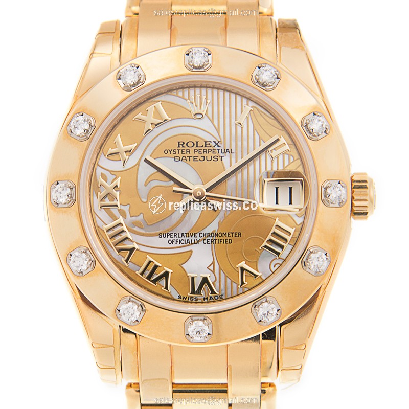 Rolex Datejust Replica - Automatic - 18kt Gold Case - Diamond Bezel - Silver Dial
