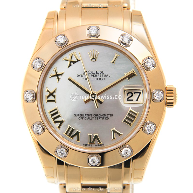 Rolex Lady Datejust Replica - Automatic - 18kt Gold Case - Diamond Bezel - White Dial - Luxury Replica LADY DATEJUST Watch