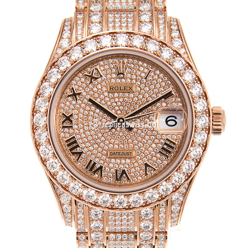 Rolex Datejust Replica - Automatic - 18kt Rose Gold Case & Diamonds - Gold Dial