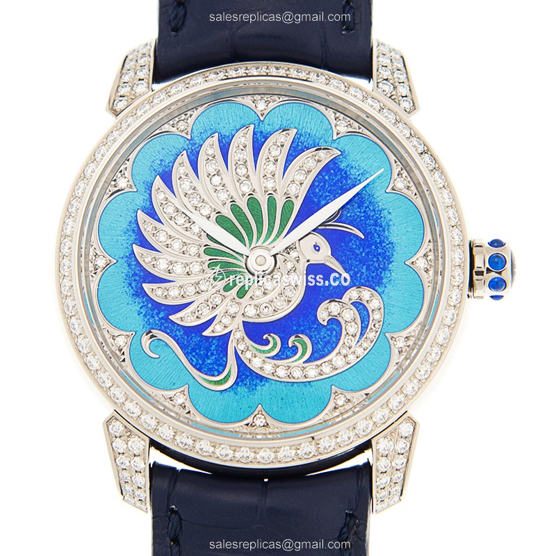 Ulysse Nardin Classic 8150-112/PB - Auto 18kt White Gold - Blue Dial & Diamond - Blue Alligator Buckle