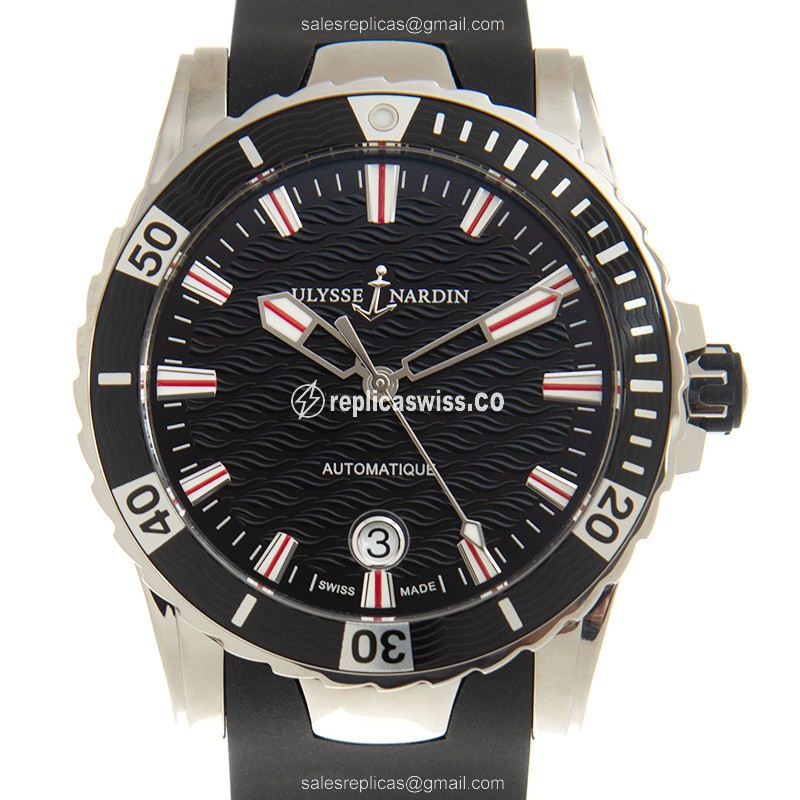 Ulysse Nardin MARINE Replica - Automatic - Black Dial - Steel Case - Rubber Black Strap