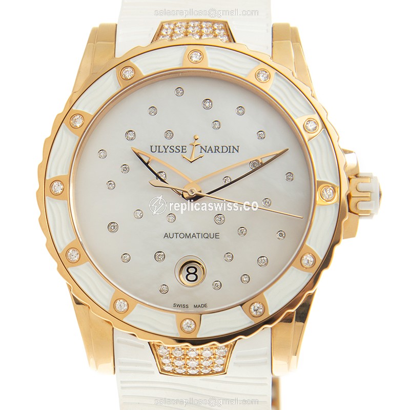 Ulysse Nardin Marine Replica - Automatic - 18kt Rose Gold - White Dial - Rubber Strap