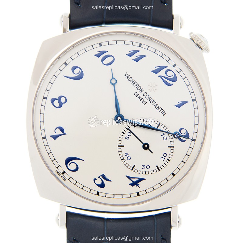 Vacheron Constantin Historiques 82035/000P-B168 - Manual Wind - 950 Platinum Case - White Dial - Blue Alligator Strap - Luxury Replica HISTORIQUES Watch
