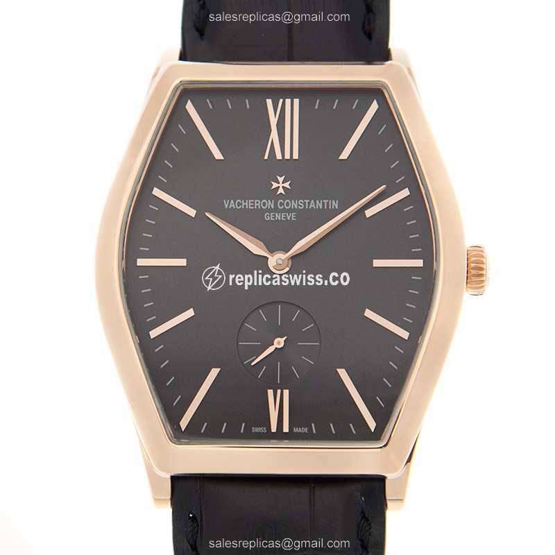 Vacheron Constantin 82230/000R-9716 MALTE - Manual Wind - 18kt Rose Gold - Black Dial - Buckle Clasp - Black Alligator Strap - Luxury Replica MALTE Watch