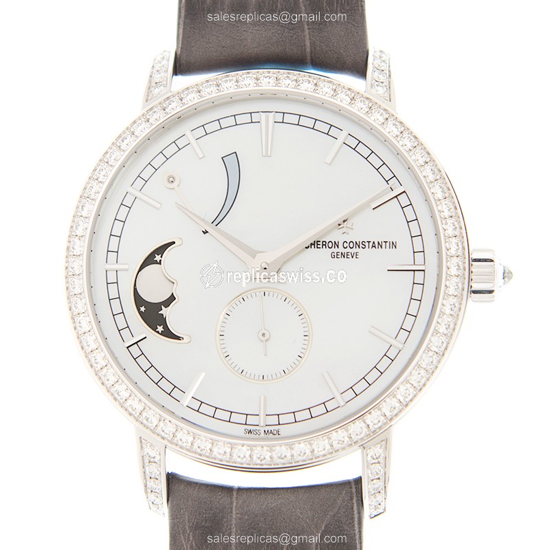 Vacheron Constantin 83570/000G-9916 Trad. - Manual - 18kt White Gold - Diamond Dial - Grey Alligator Buckle - Luxury Replica TRADITIONNELLE Watch