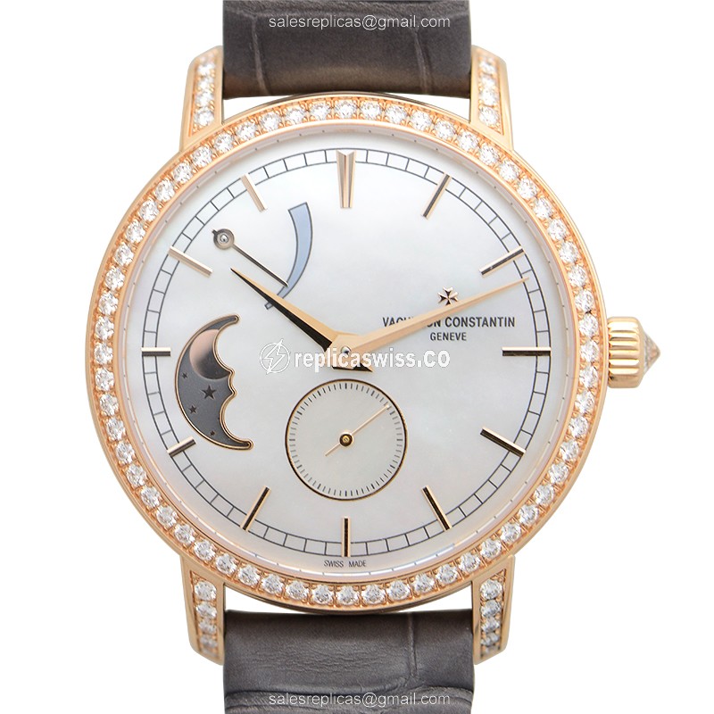Vacheron Constantin 83570/000R-9915 TRAD. - Manual Wind - 18kt Rose Gold - Diamond Dial - White - Brown Alligator Buckle