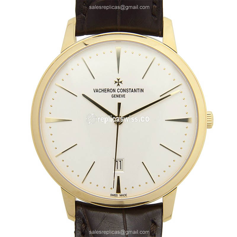 Vacheron Constantin 85180/000J-9231 PATRIMONY TRADITIONELLE - Auto - 18kt Gold - White Dial - Brown Alligator Buckle