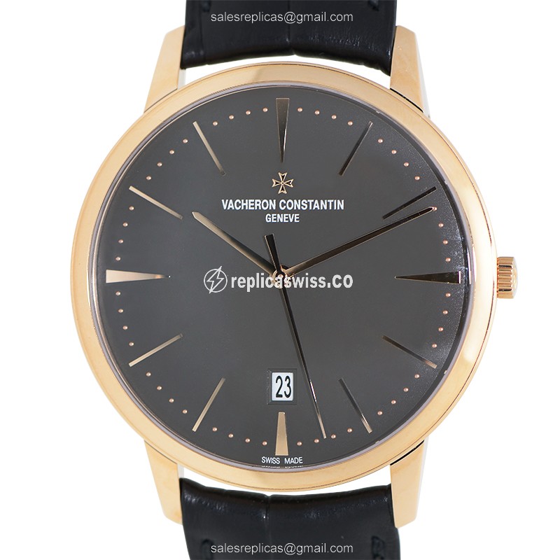 Vacheron Constantin 85180/000R-9166 Replica - Automatic - 18kt Rose Gold - Dark Grey Dial - Black Alligator Strap
