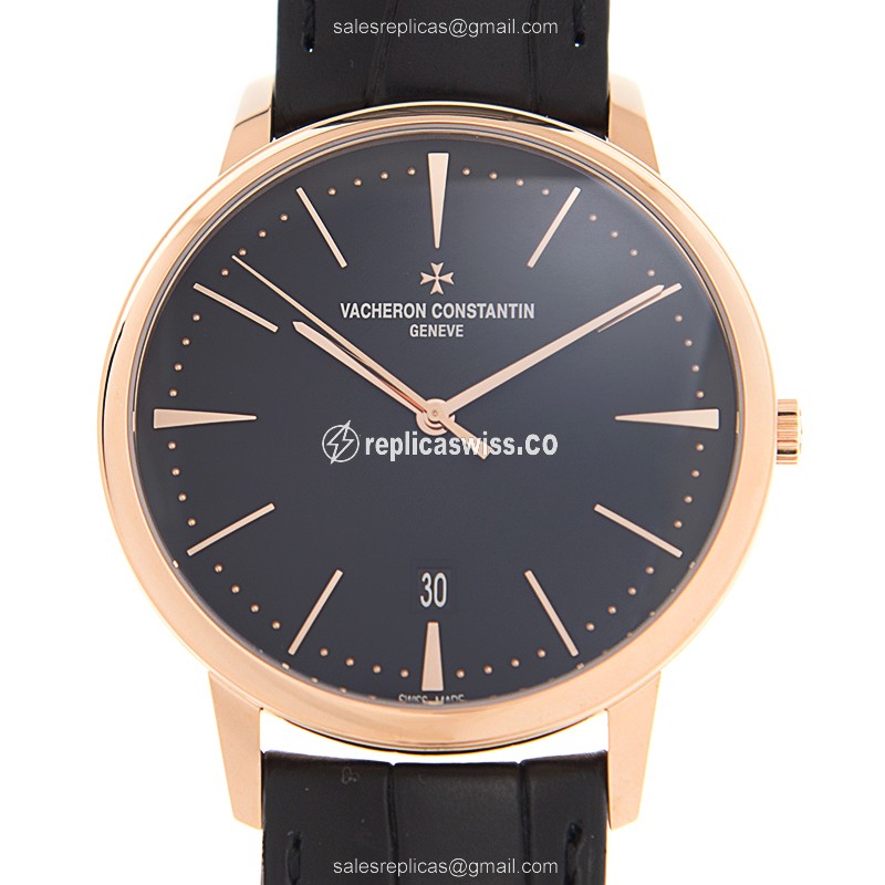 Vacheron Constantin Patrimony Traditionnelle - 18kt Rose Gold - Automatic - Black Dial - Alligator Strap - Buckle Clasp