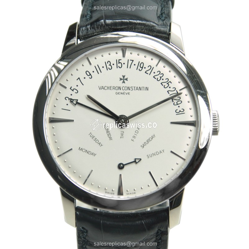 Vacheron Constantin Patrimony Traditionnelle Replica - Automatic - 18kt White Gold - Silver Dial - Black Alligator Strap