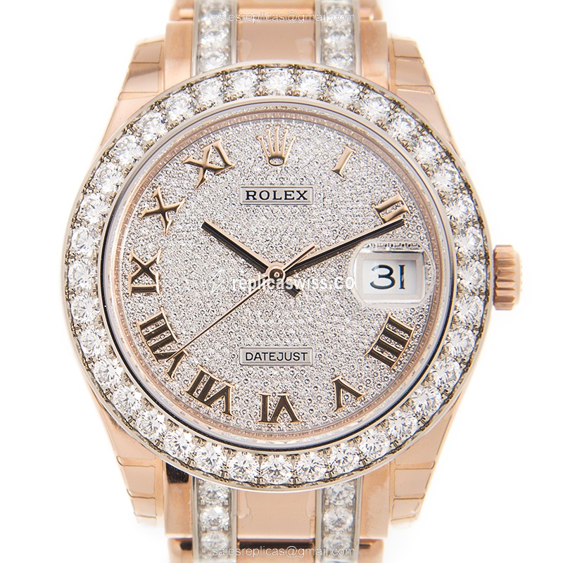 Rolex Datejust Replica - Automatic - 18kt Rose Gold Case - Diamond Dial - Gold Clasp & Diamond Strap