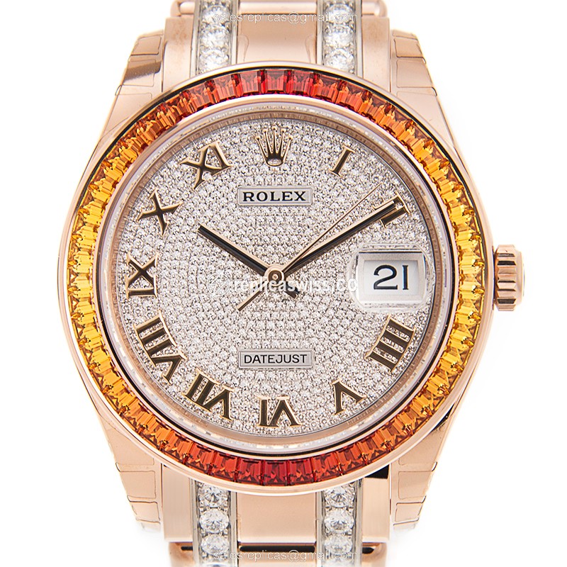 Rolex Datejust Replica - Automatic - Rose Gold - Diamonds - Silver Dial, Gold Clasp & Gold Strap