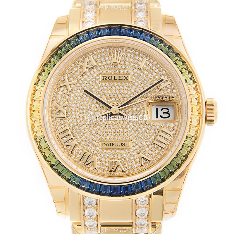 Rolex DATEJUST Replica - Automatic - 18kt Gold Case, Diamond Dial - Gold Clasp & Gold Strap