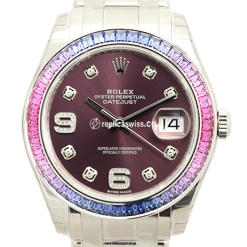 Rolex Datejust Replica - Automatic - White Gold - Sapphire - Purple Dial