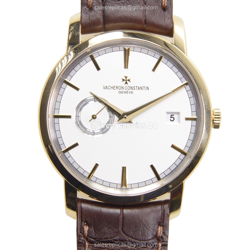 Vacheron Constantin 87172/000J-9512 TRAD - Auto 18kt Rose Gold - White Dial - Brown Alligator Buckle