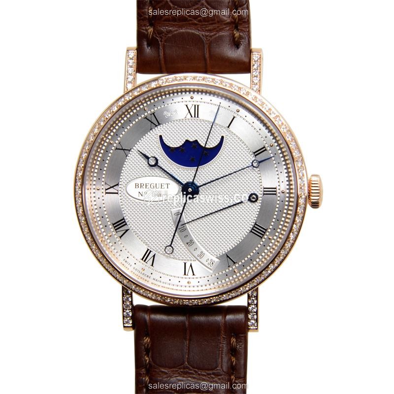 Breguet Classic 8788BR/12/986/DD00 - Auto - Rose Gold - Diamonds - White Dial - Alligator Brown