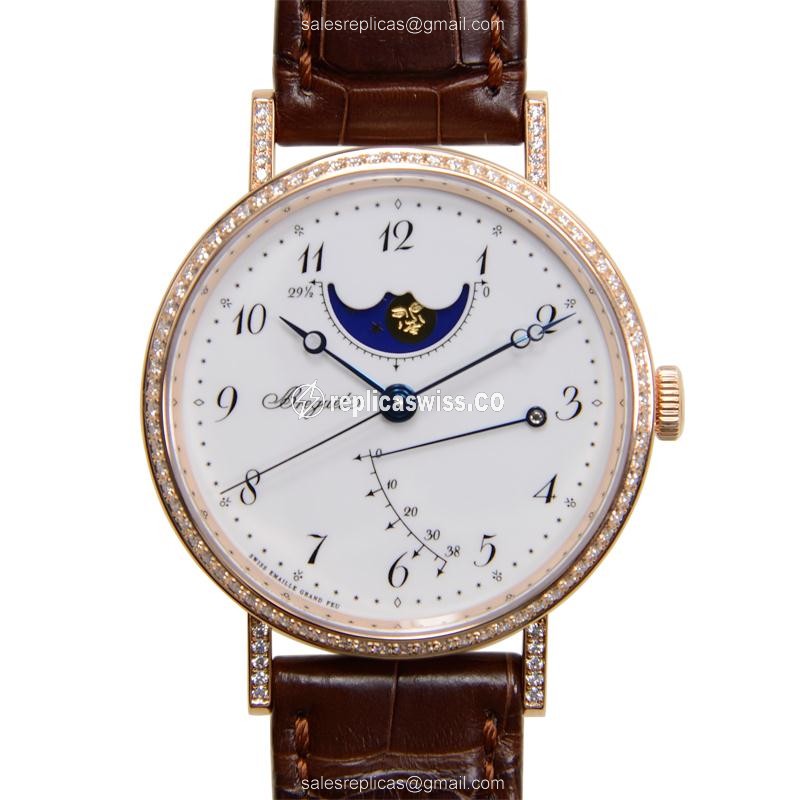 Breguet 8788BR/29/986/DD00 Replica - Automatic - 18kt Rose Gold Case - Diamond Dial - Brown Alligator Strap