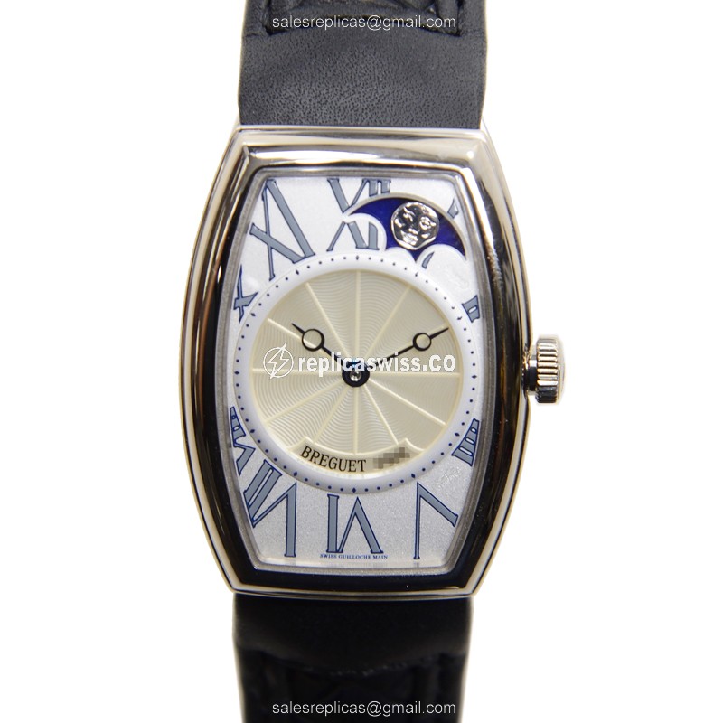Automatic Breguet 8860BB/11/386 Rep - White Gold - Silver Dial - Black Leather Strap