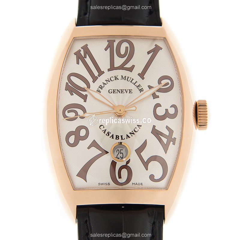 Franck Muller 8880 B C DT Automatic - Rose Gold - Silver Dial, Black Alligator Strap - Luxury Replica CASABLANCA Watch