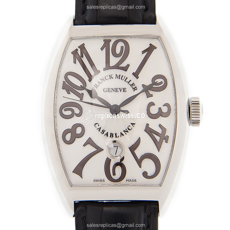 Franck Muller 8880B-White Casablanca - Automatic - Steel Case - White Dial - Black Alligator Strap - Luxury Replica CASABLANCA Watch