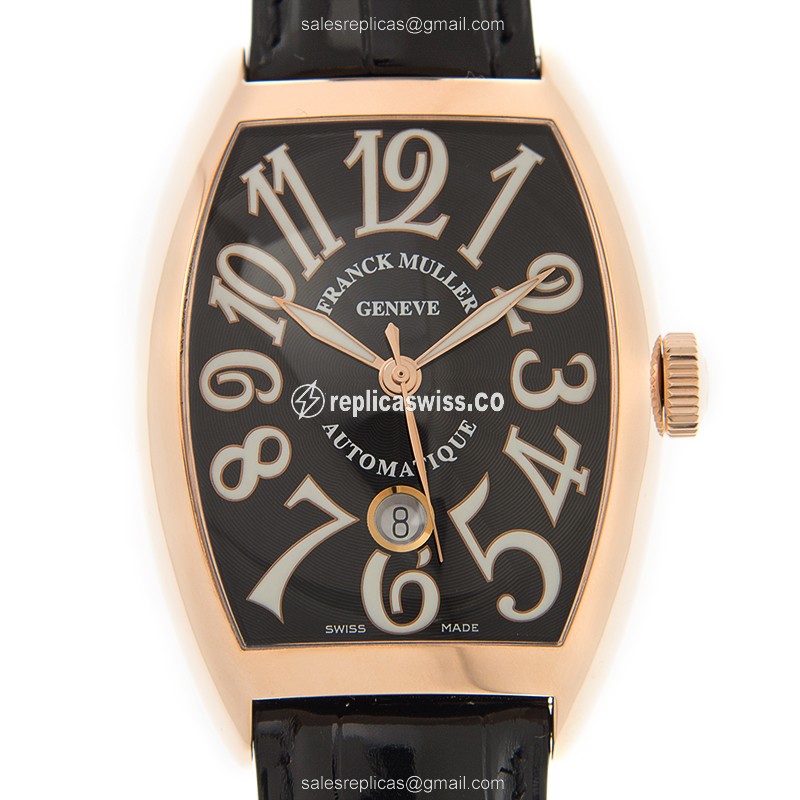 Franck Muller 8880B SC DT - Automatic 18kt Rose Gold - Black Vintage Dial, Alligator Black Strap - Luxury Franck Muller Replica Watch