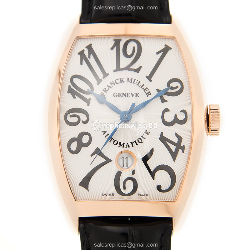Franck Muller 8880 B SC DT 5N VINTAGE - Automatic 18kt Rose Gold - White Dial - Black Alligator Buckle - Luxury Franck Muller Replica Watch