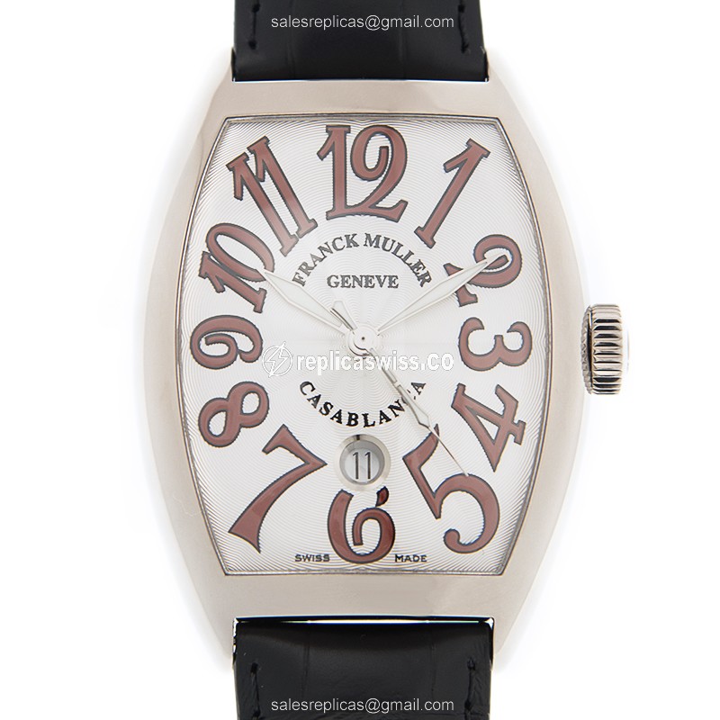 Franck Muller 8880 C DT CASABLANCA OG CINTREE CURVEX Replica - Automatic - 18kt Gold Case - Silver Dial - Black Alligator Strap