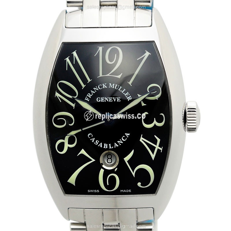 Franck Muller 8880 C DT O AC CINTREE CURVEX Replica - Automatic - Steel Case - Black Dial on Silver Steel Strap