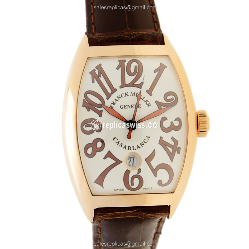 Franck Muller 8880 C DT SHR 18kt Rose Gold Auto - White Dial - Leather Black Strap