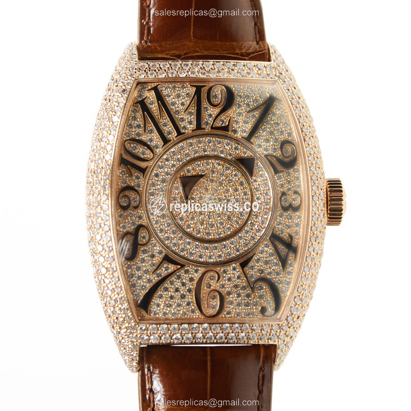 Franck Muller 8880 DM D CD 5N Replica - Automatic - 18kt Rose Gold - Diamond Dial - Buckle Clasp - Luxury Replica DOUBLE MYSTERY Watch