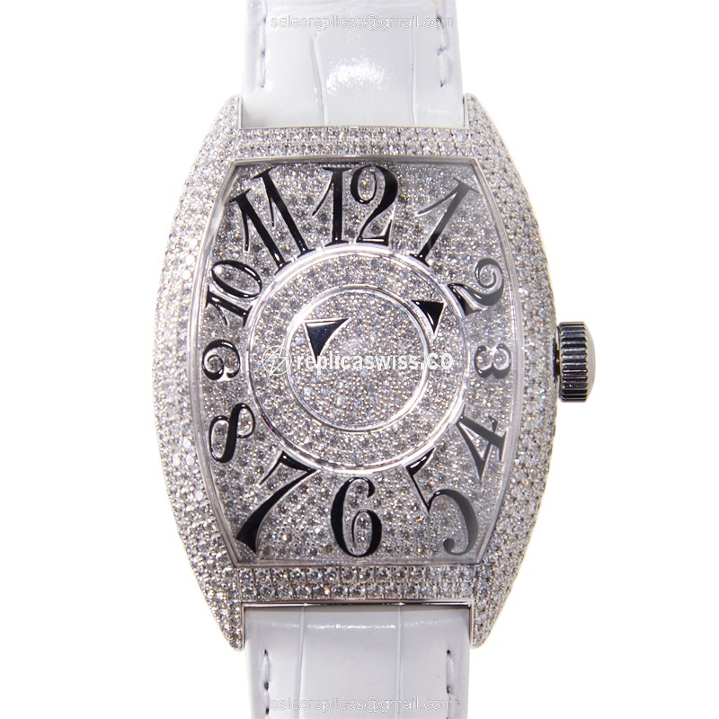 Franck Muller 8880 DM D CD Master Comp - Auto - 18kt White Gold - Diamond - Silver Dial - Alligator White Buckle