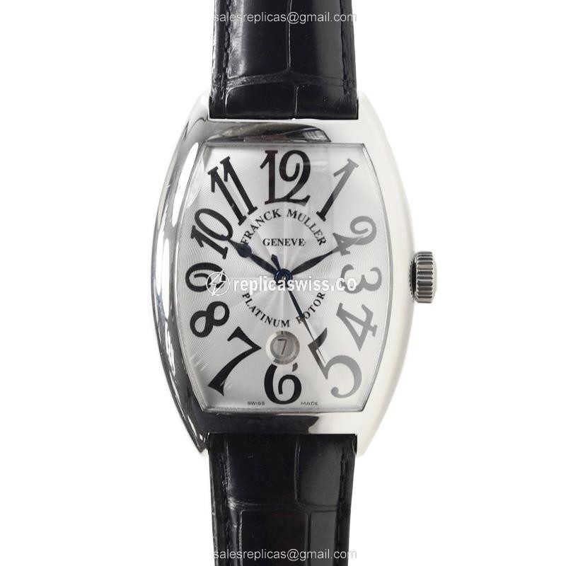 Franck Muller 8880 SC DT Replica - Automatic - Steel Case - Silver Dial, Black Leather Strap - Luxury Replica MASTER OF COMPLICATION Watch