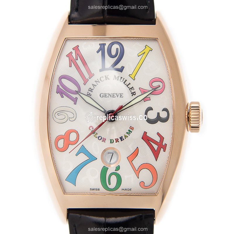 Franck Muller Replica - CINTREE CURVEX - Automatic - 18kt Rose Gold - White Dial - Black Alligator Buckle