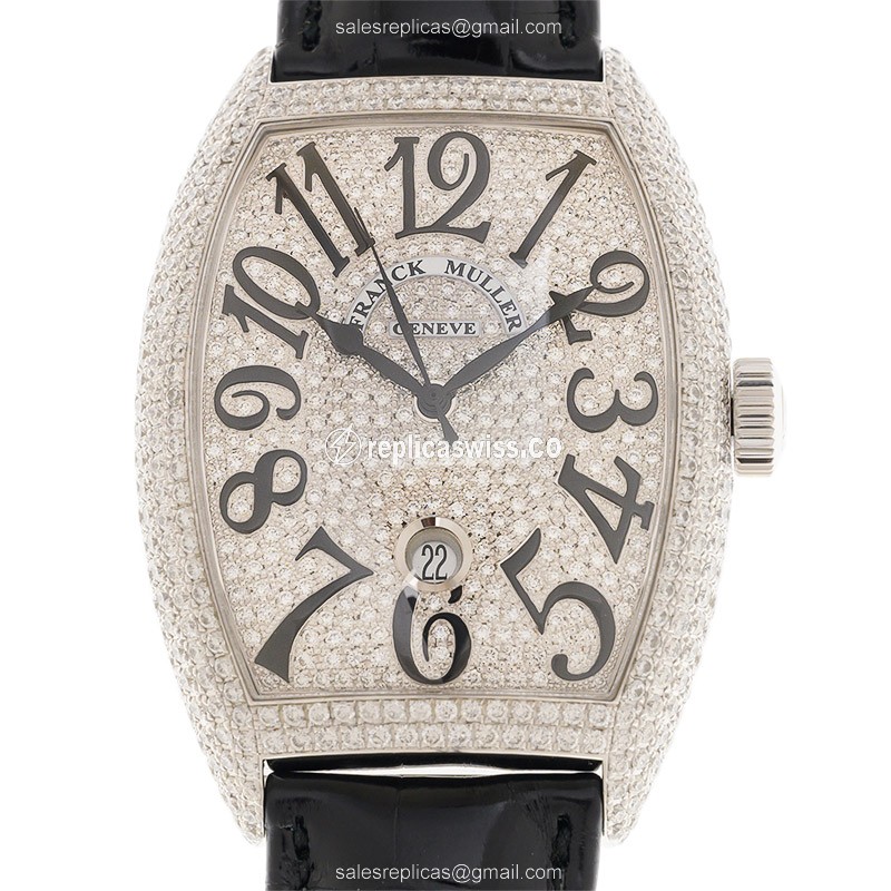 Franck Muller 8880 SC DT D6 CD OG Replica - Automatic - White Gold Case - Diamond - Alligator Black Strap - Luxury Replica CASABLANCA Watch