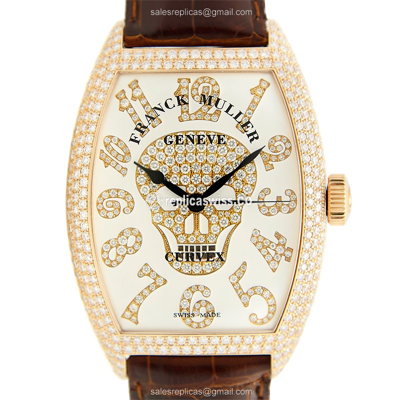 Franck Muller 8880 SC DT GOTH NBR D CD 5N Replica - Automatic - 18kt Rose Gold - Diamonds - White Dial - Luxury Replica GOTHIQUE Watch
