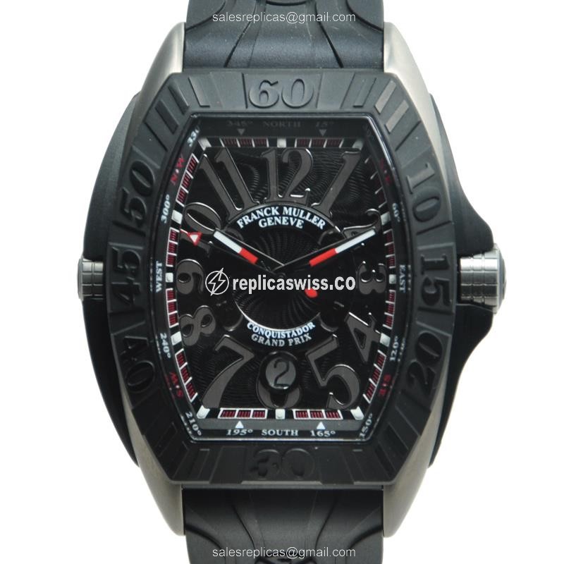 Franck Muller Conquistador GPG - Automatic - Titanium Case - Black Dial - Black Alligator Strap - Luxury Franck Muller Replica Watch