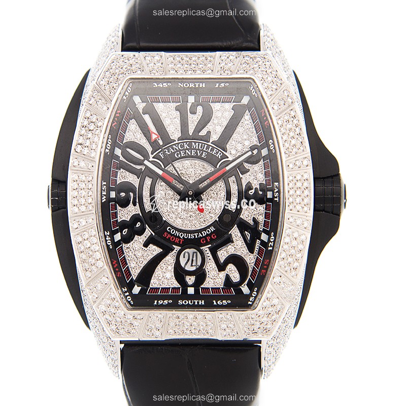 Franck Muller 8900 SC DT GPG Full Diamond - Automatic - 18kt White Gold - White Dial - Black Alligator Strap - Luxury Franck Muller Watch