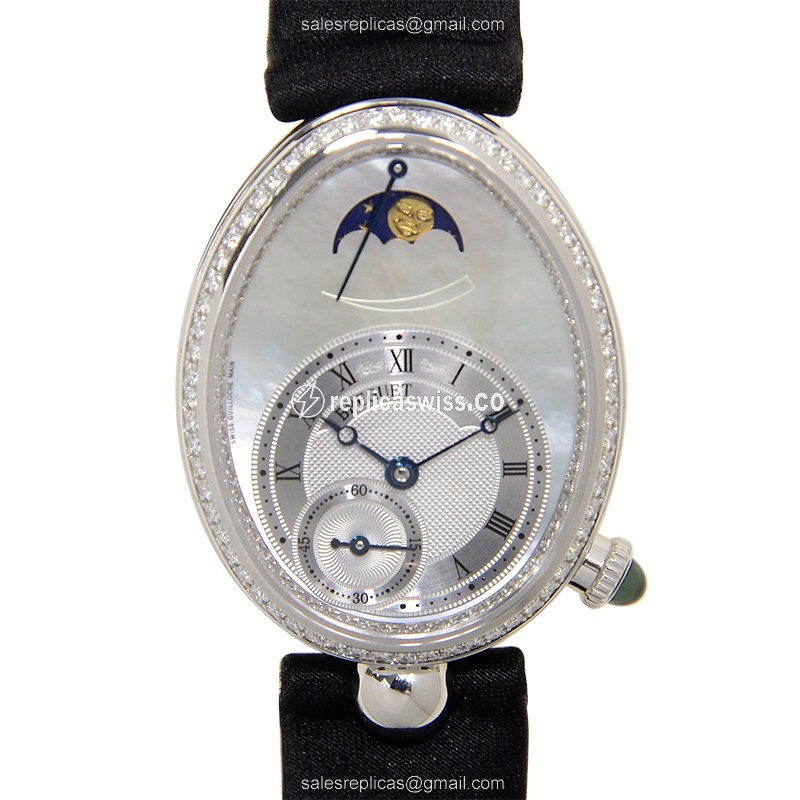 Breguet Reine De Naples Replica - Automatic - 18kt White Gold - Diamond Dial - Silk Strap - Luxury Replica REINE DE NAPLES Watch