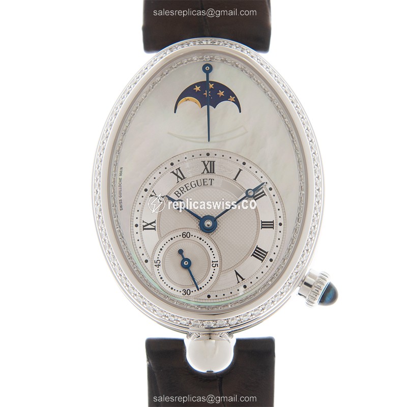 Breguet REINE DE NAPLES Replica - Automatic - 18kt White Gold - Diamond - Silver Dial - Black Alligator Strap