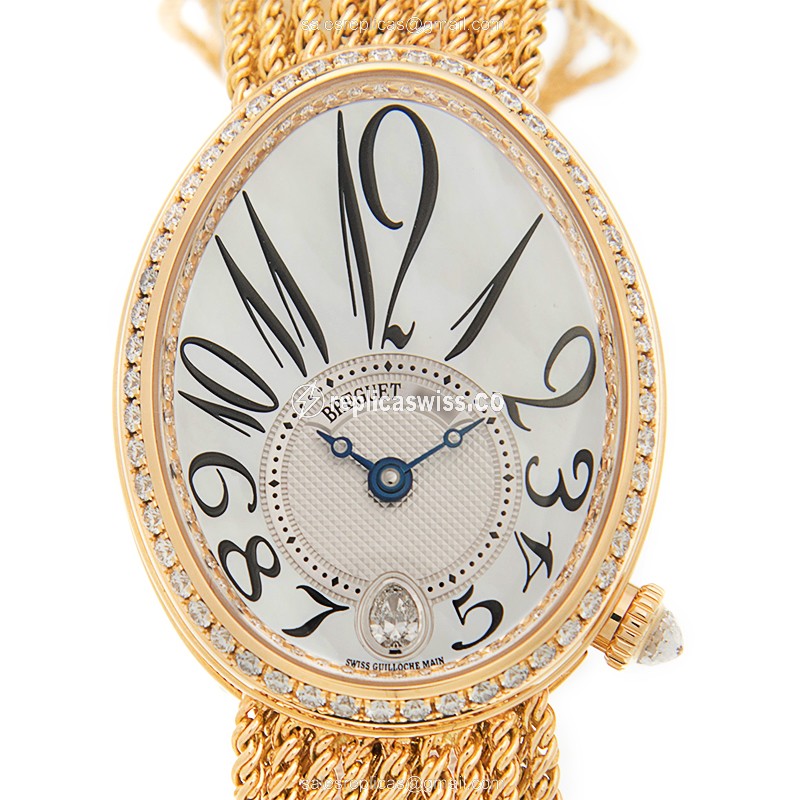 Breguet REINE DE NAPLES Replica - Automatic - 18kt Gold - Diamond White Dial - Gold Clasp - Luxury Replica REINE DE NAPLES Watch