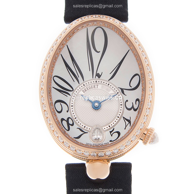 Breguet REINE DE NAPLES Replica - Automatic - 18kt Rose Gold - Diamonds - White Dial - Luxury Replica REINE DE NAPLES Watch