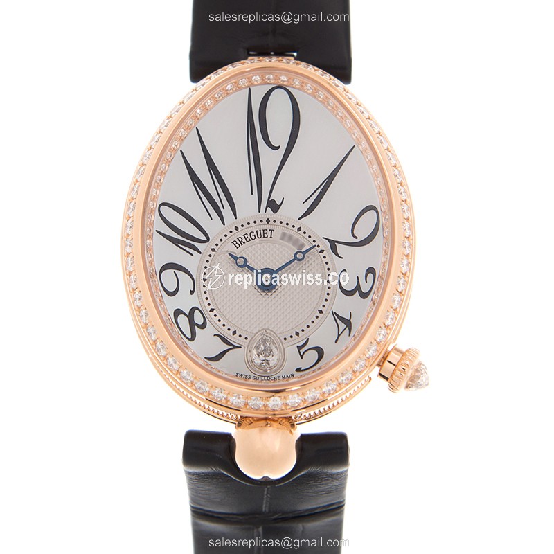 Breguet REINE DE NAPLES Replica - Automatic 18kt - White Dial - Alligator Black - Luxury Replica REINE DE NAPLES Watch