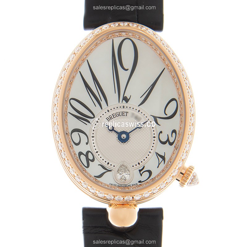 Breguet Reine de Naples 18kt Rose Gold Automatic - White Dial - Leather Strap - Clasp