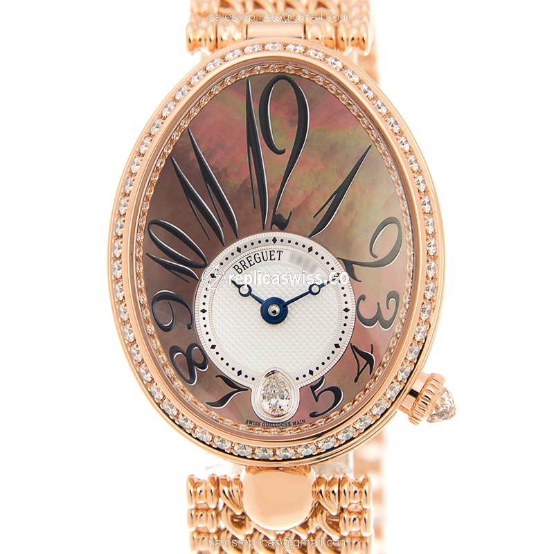 Breguet REINE DE NAPLES Replica - Automatic - 18kt Rose Gold - Diamond Dial - Black - Gold Strap - Luxury Replica REINE DE NAPLES Watch