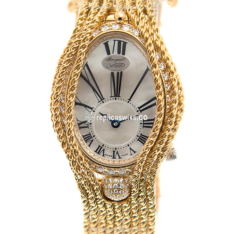 Breguet Reine de Naples Replica - Automatic 18kt Gold - Diamond Accents - White Dial - Luxury Replica REINE DE NAPLES Watch