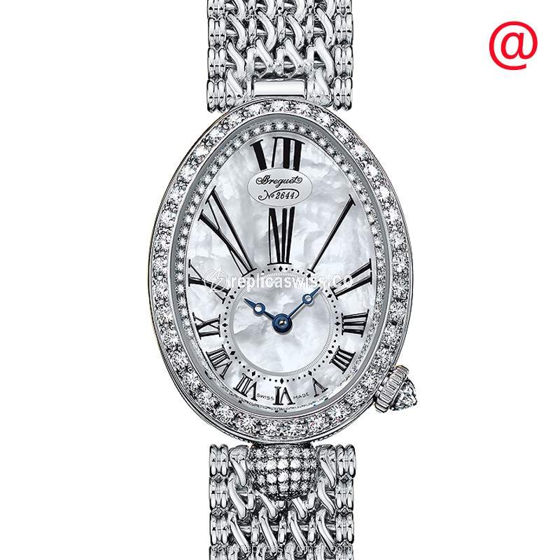 Breguet REINE DE NAPLES Replica - Automatic - 18kt White Gold - Diamond - White Dial - Silver Clasp - Luxury Replica REINE DE NAPLES Watch